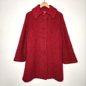Vintage Red Sweater Coat Heavy Knit
